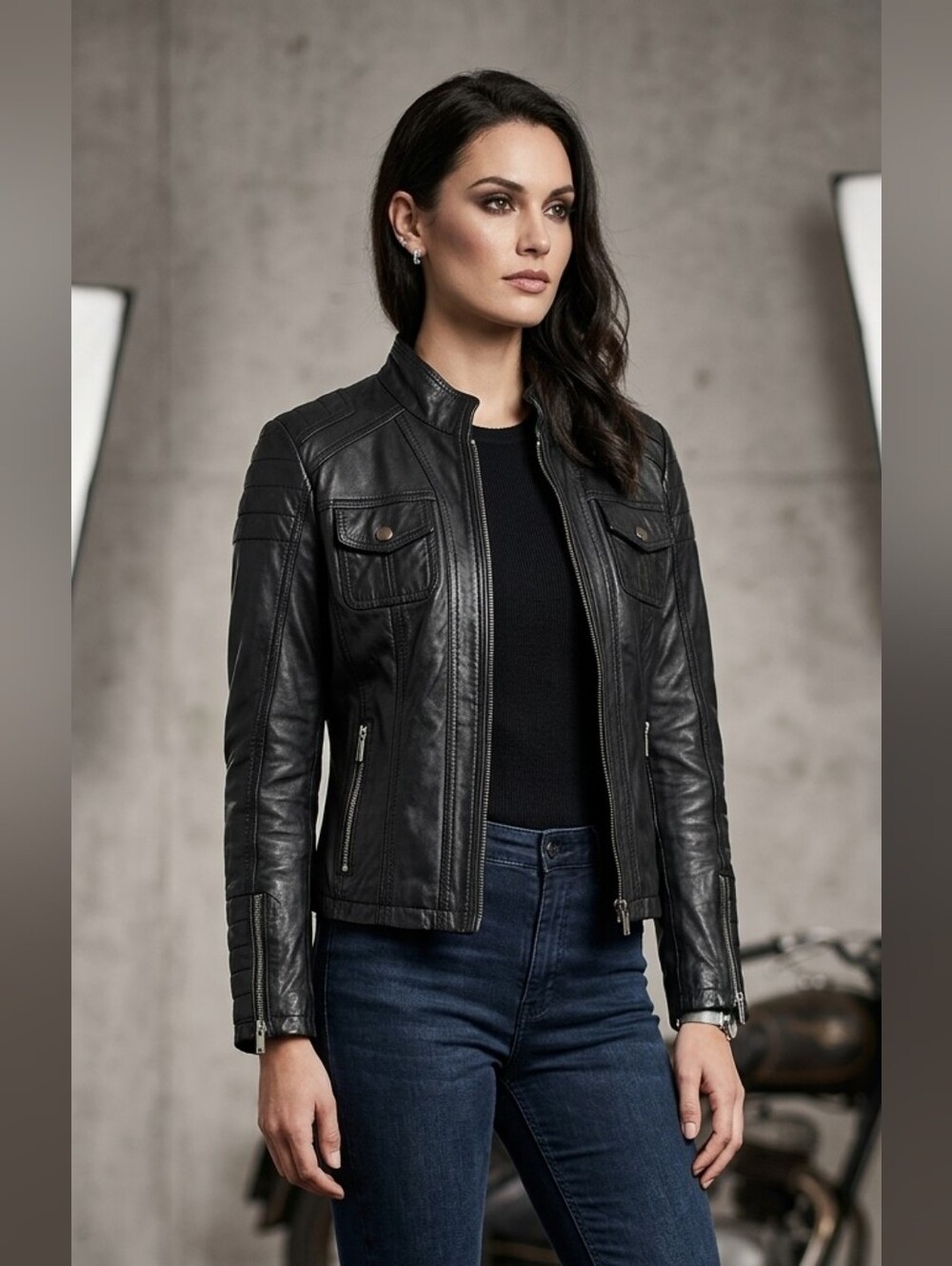 Leather Black Rivet Quilted Jacket Ptp 18"
